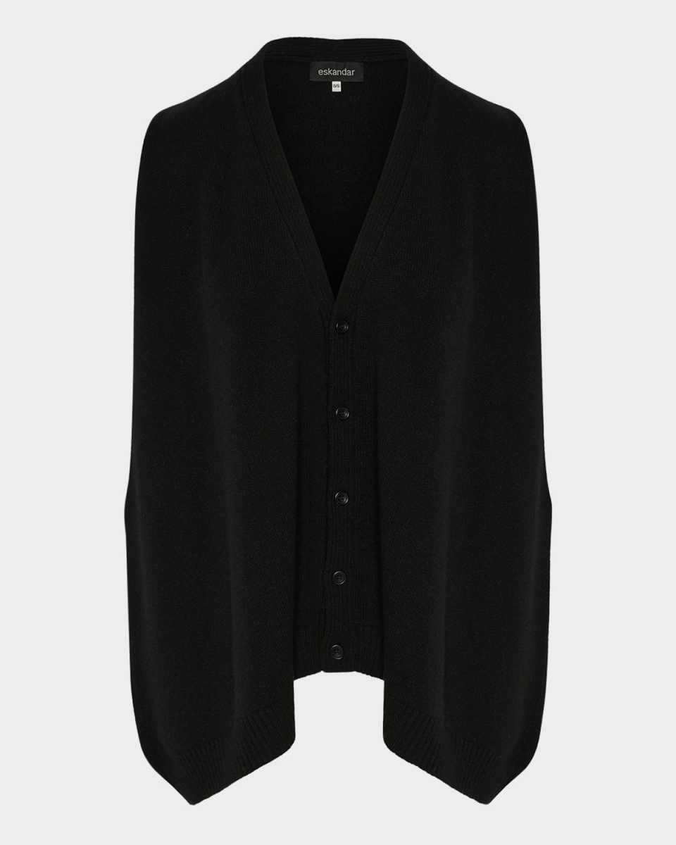 Plain Cashmere A-Line Sleeveless V-Neck Cardigan (Mid Plus Length)